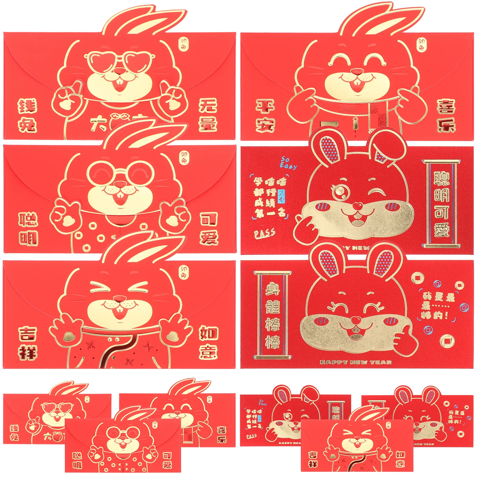 

12Pcs Auspicious Rabbit Pattern Red Envelopes Paper Money Pocket for New Year Gifts