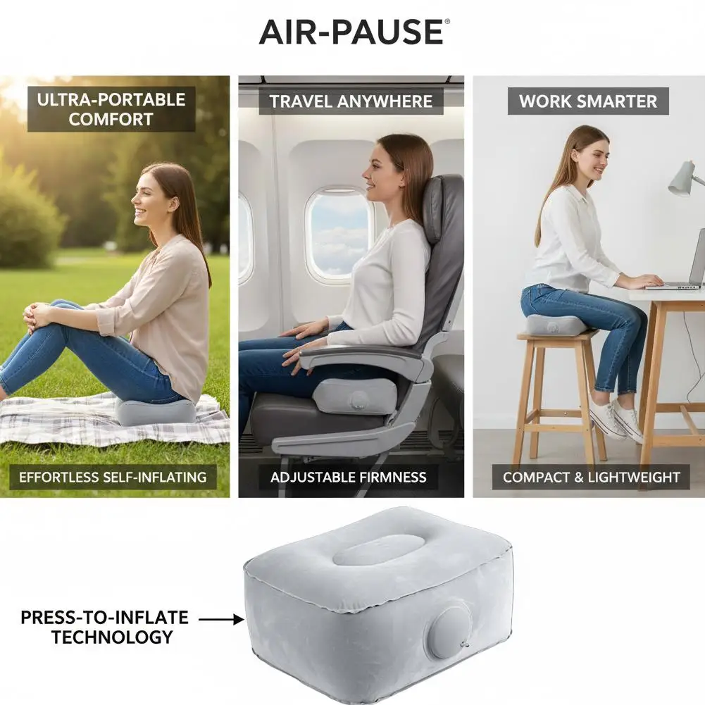 Press-to-Inflate Inflatable Booster Seat Fabric Waterproof Air Seat Cushion Portable Office Cushion for Car Air Travel Office