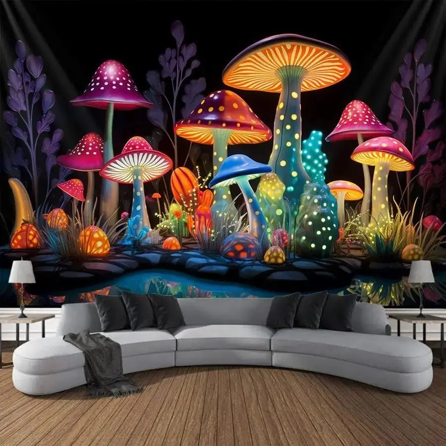 VIKAMA Blacklight UV Reactive Tapestry Wall Hanging Fantasy Funny Moon Art for Bedroom Decor