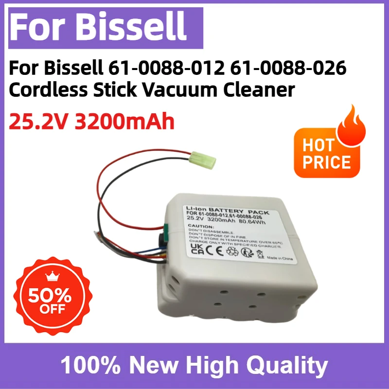 25.2V 3200mAh High Capacity Li‑ion Battery Pack Replacement for Bissell 61‑0088‑012 61‑0088‑026 Cordless Stick Vacuum Cleaner