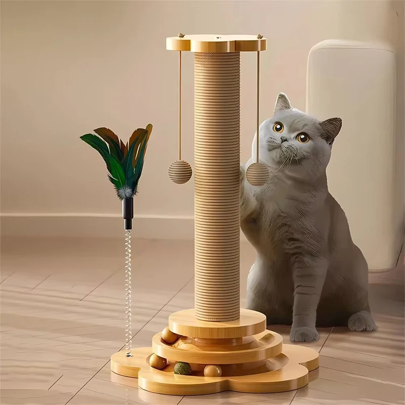 

NSDM Pet Cat Toy Solid Wood Cat Turntable Funny Cat Stick Balls Durable Sisal Scratching Board Cat Supplies Cat Grab Column