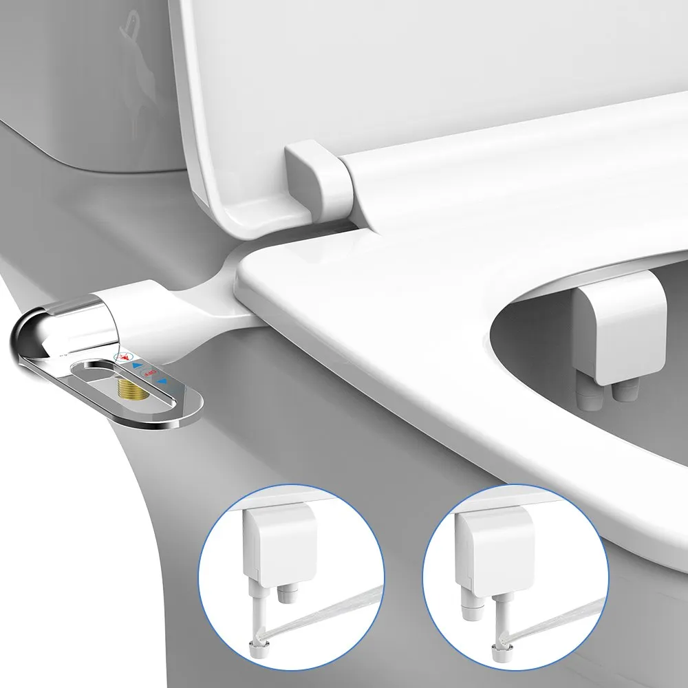 Ultra-Thin Toilet Bidet Attachment Non-Electric Dual Nozzle Fresh Water Bidet Seat Mechanial Sprayer for Rear Female Wash