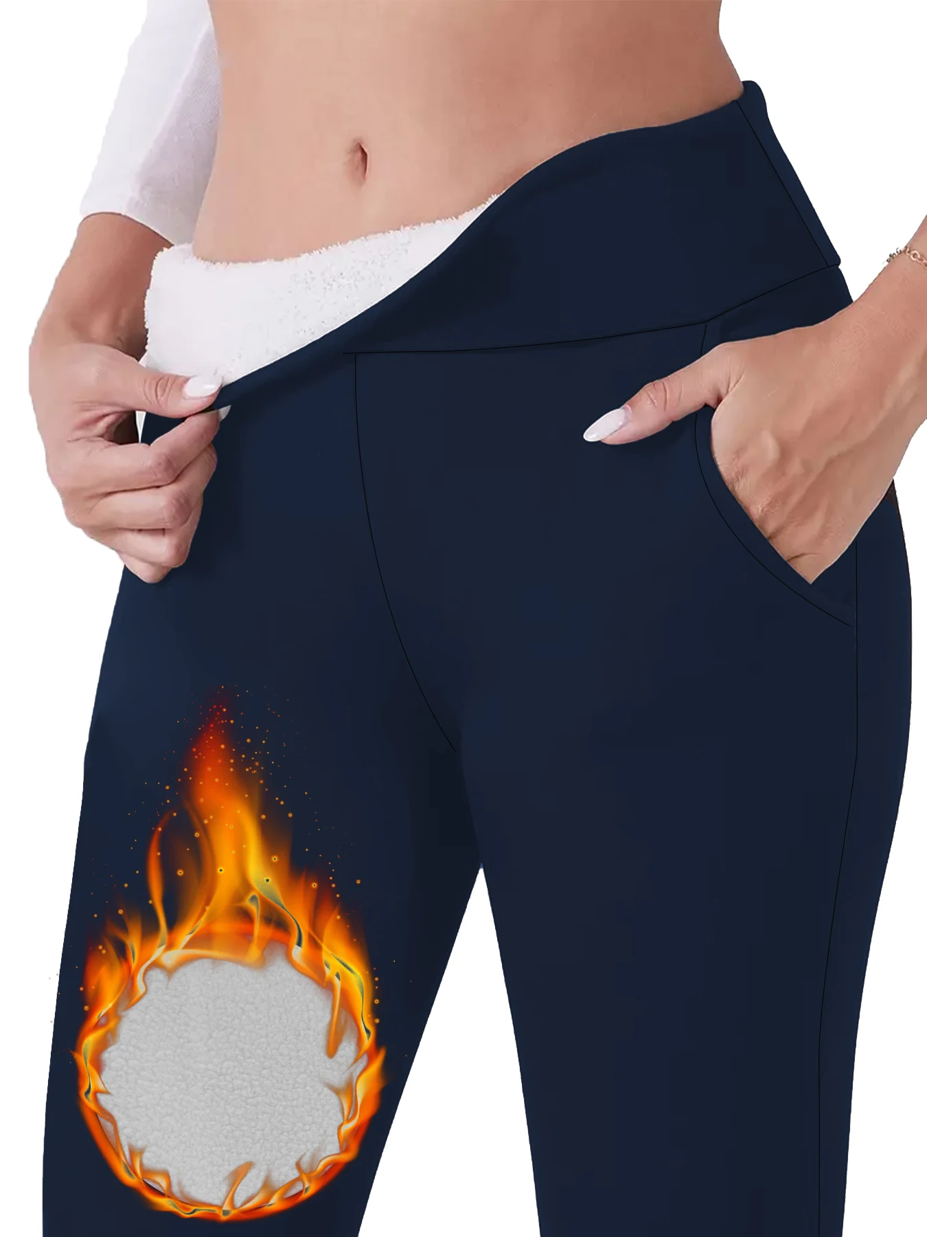 

Women's thermal workout leggings with fleece lining and pockets.High waisted design provides warmth for winter exercises