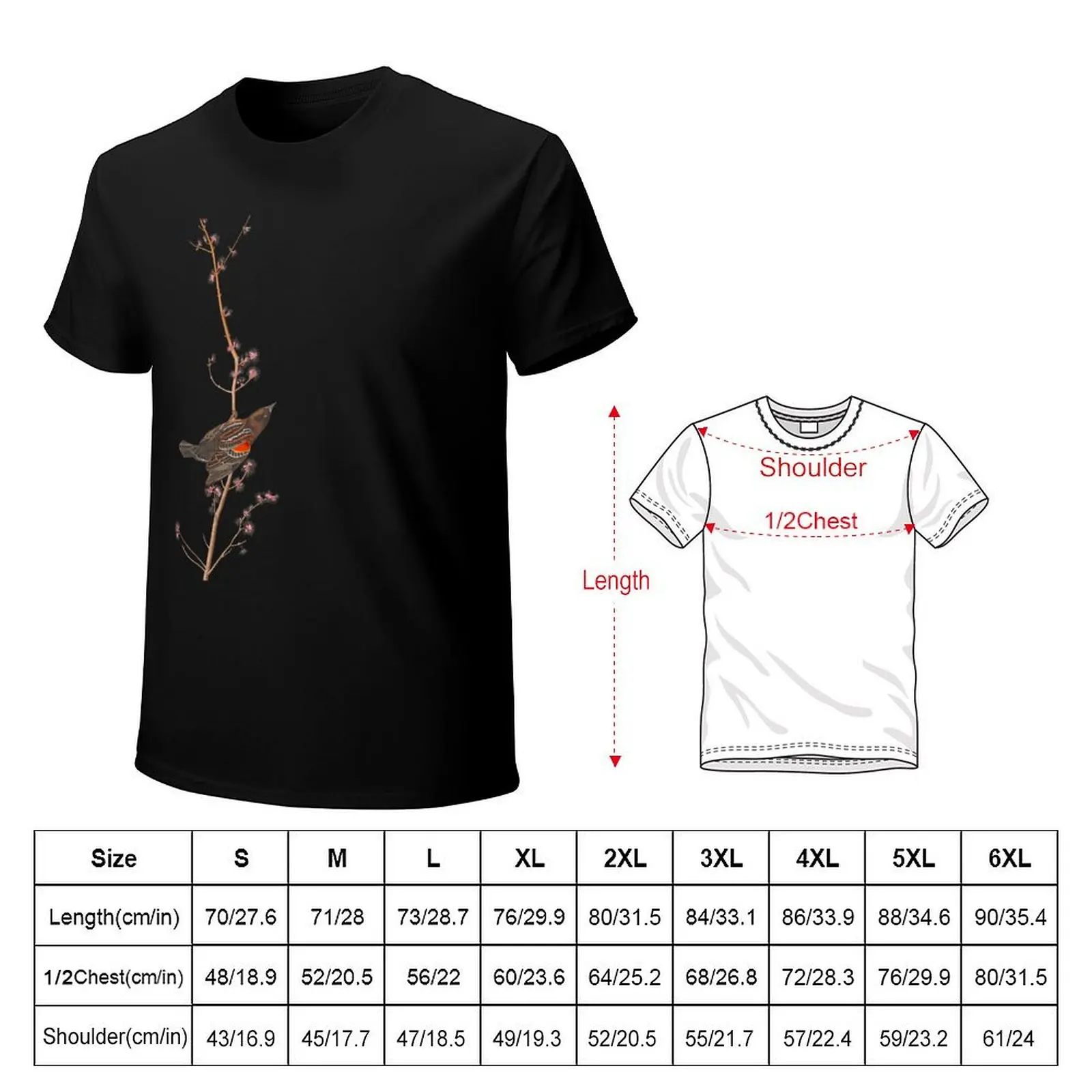 Red-winged Blackbird - Young Male / Vintage bird illustration T-Shirt Work Wear Lightweight Tee