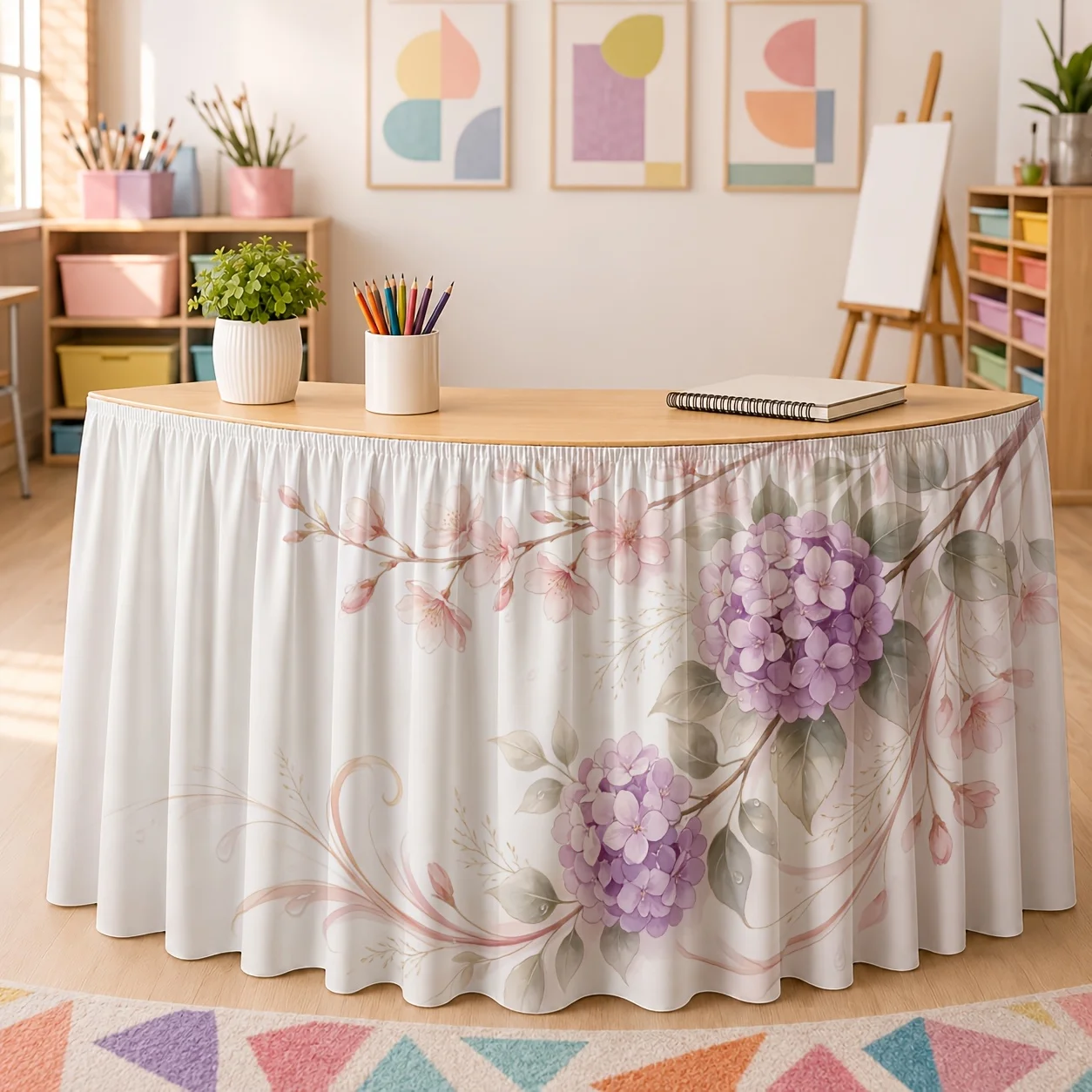 Table skirt/tableskirt soft floral, watercolor style, spring wedding, afternoon tea party, Qingming Festival