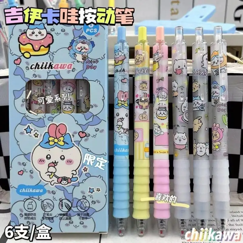 

6Pcs Kawaii Miniso Chiikawa Unisex Pen Usagi Hachiware Cute Anime 0.5Mm Black Unisex Pen Cute Student Girl Limited Edition