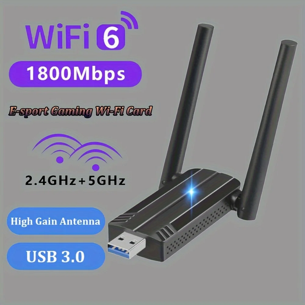 

1800Mbps wireless adapter, USB WiFi 6 adapter for computers -802.11ax USB WiFi adapter, AX1800 dual band WiFi adapter for deskto