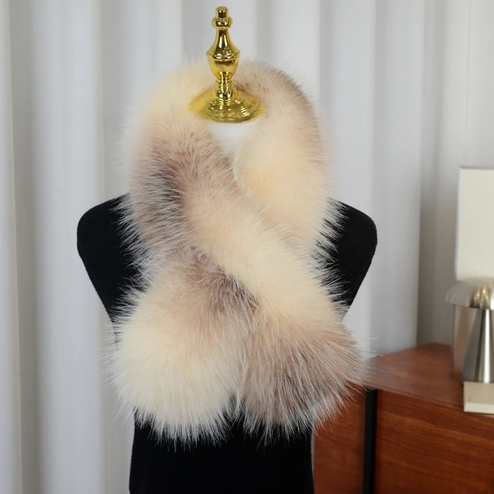 Gradient Faux Fur Long Scarf Optional Fluffy Winter Neck Wrap Thick Windproof Plush Shawl Overcoat Daily Party Women Accessory