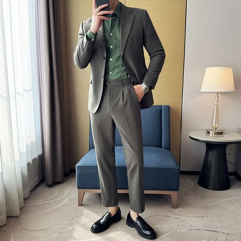 3-E9  High-grade Tencel suit jacket men's business casual linen suit two-piece sui24 summer thin professional suit