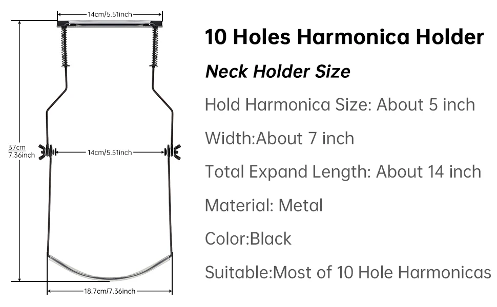 Harmonica Stand Universal Adjustable Iron 10 Holes Harmonica Neck Holder, Mouth Organ Stand Rack