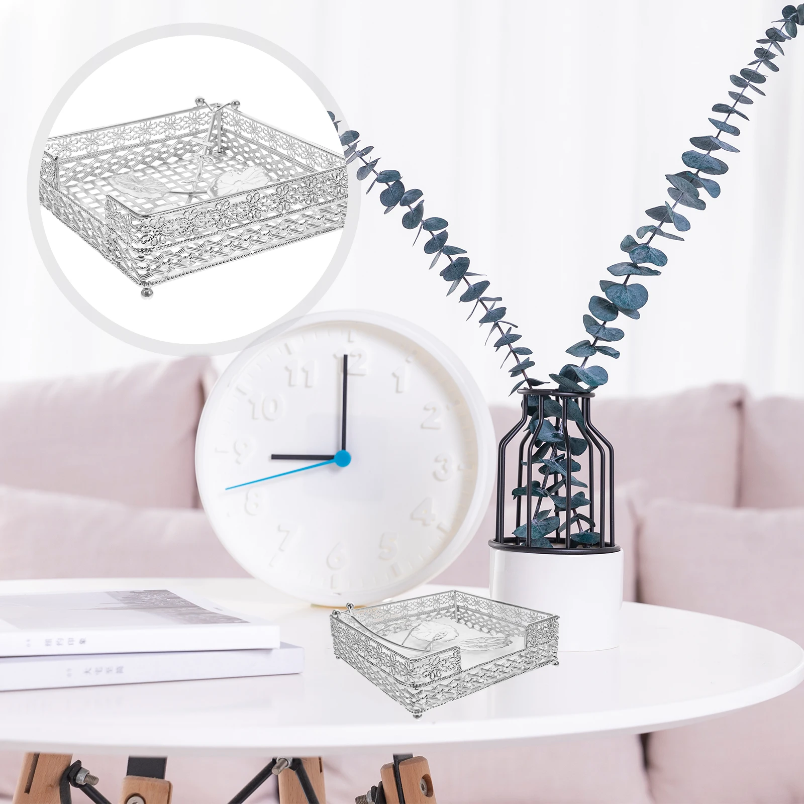 

Hollow Napkin Iron European Style Tissue Rack European Style Tissue Holder Silver Kitchen Dining Table Decor Practical Storage