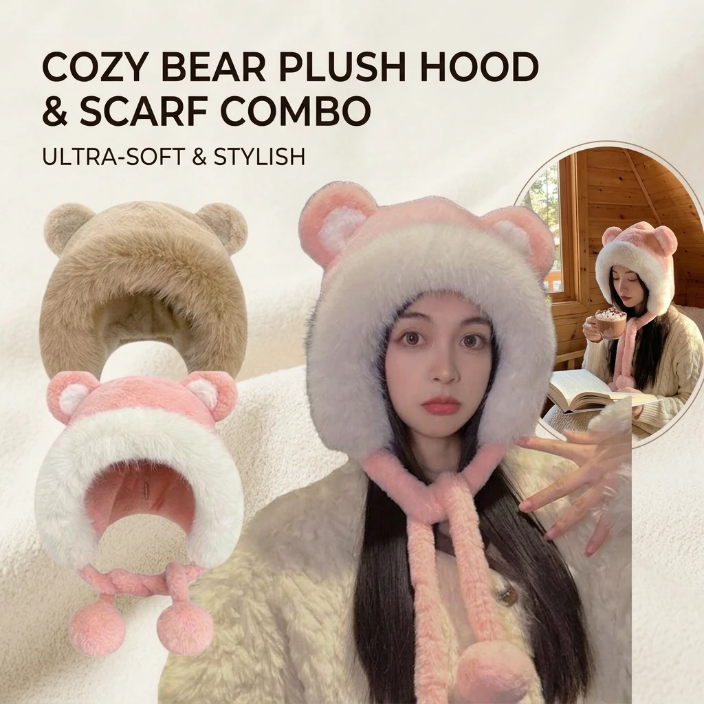 120g One Size Fits All Winter Hat Warm Plush Teddy Bear Big Fur Ball Ear Protection Fashionable Versatile for Big Head Circumfer