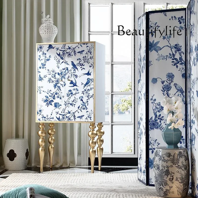 X35 Jade Bird Solid Wood French Tall Cabinet Multi-purpose Vertical Entrance Cabinet Storage Storage Decorative Cabinet