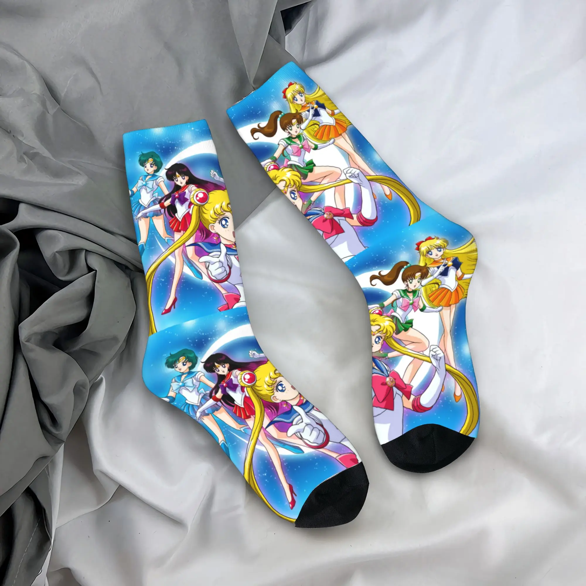 Custom Fashion Men's Japanese Shojo Sailor Manga Dress Socks Unisex Warm Comfortable 3D Printed Anime Moon Girl Crew Socks