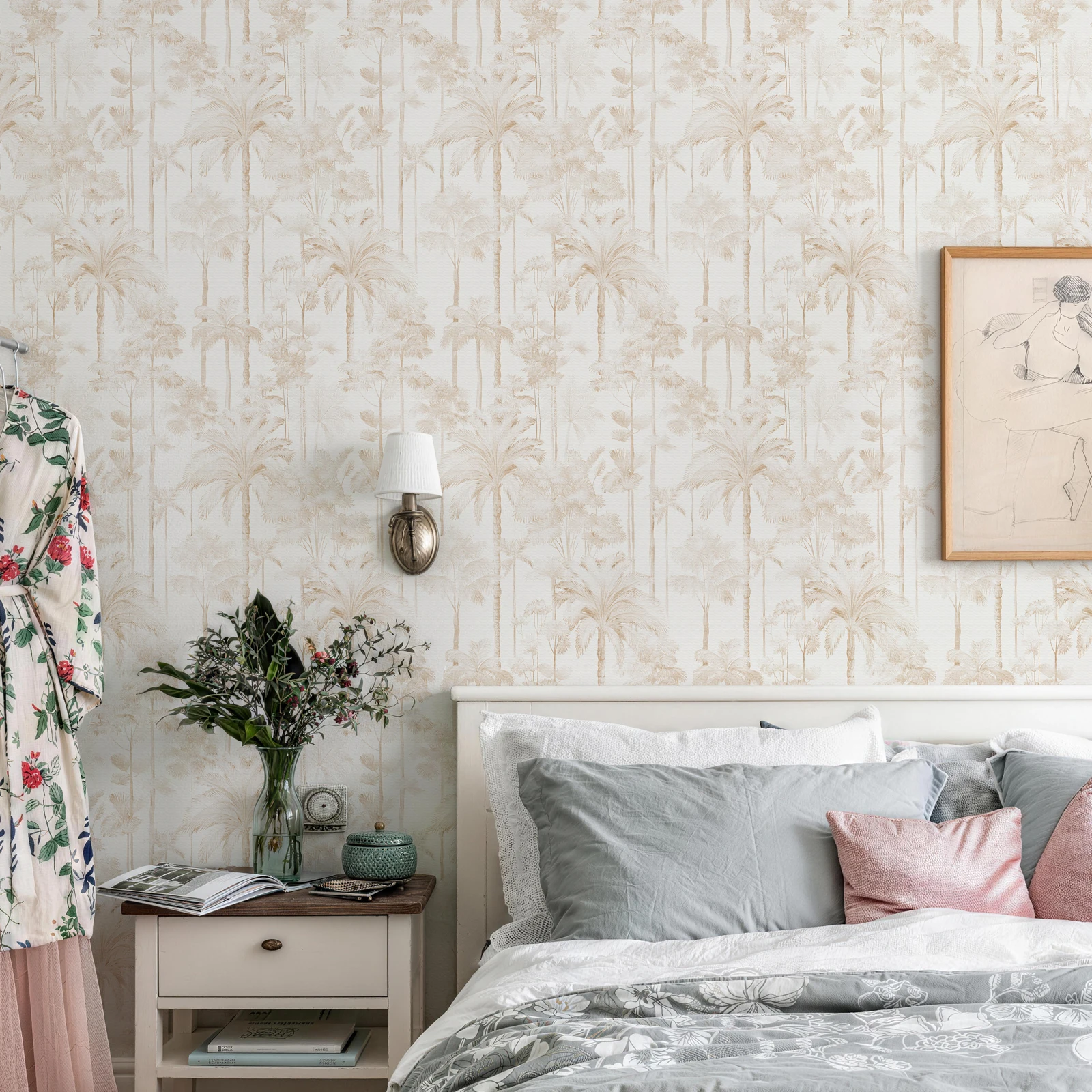 

Yellow Palm Forest Bay Peel and Stick Vinyl Wallpaper Chic Morden Self Adhesive Trees PVC Room Decor Waterproof Cabinet Stickers