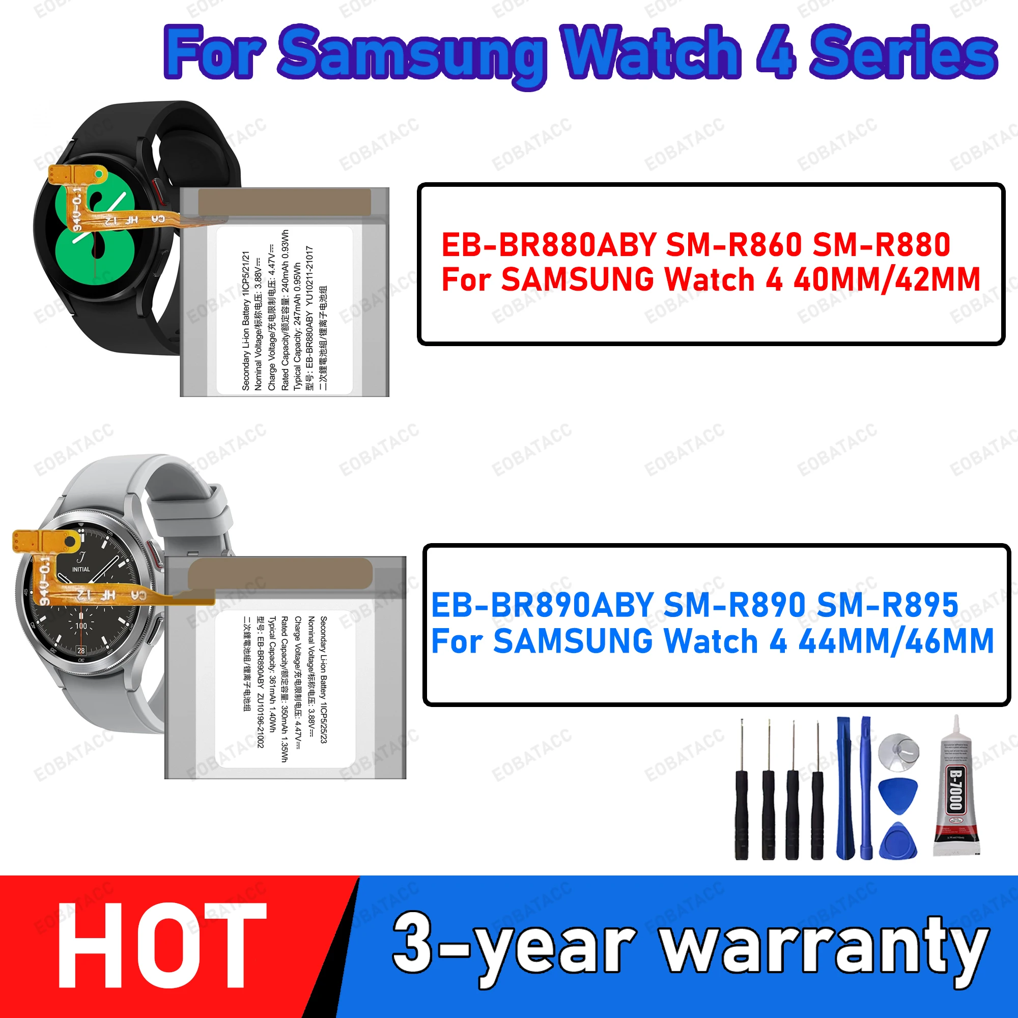 

2025 Years Battery EB-BR880ABY For Galaxy Watch 4 40mm/42mm R865U EB-BR890ABY For Galaxy Watch 4 44mm/46mm R870 SM-R875U + Tool