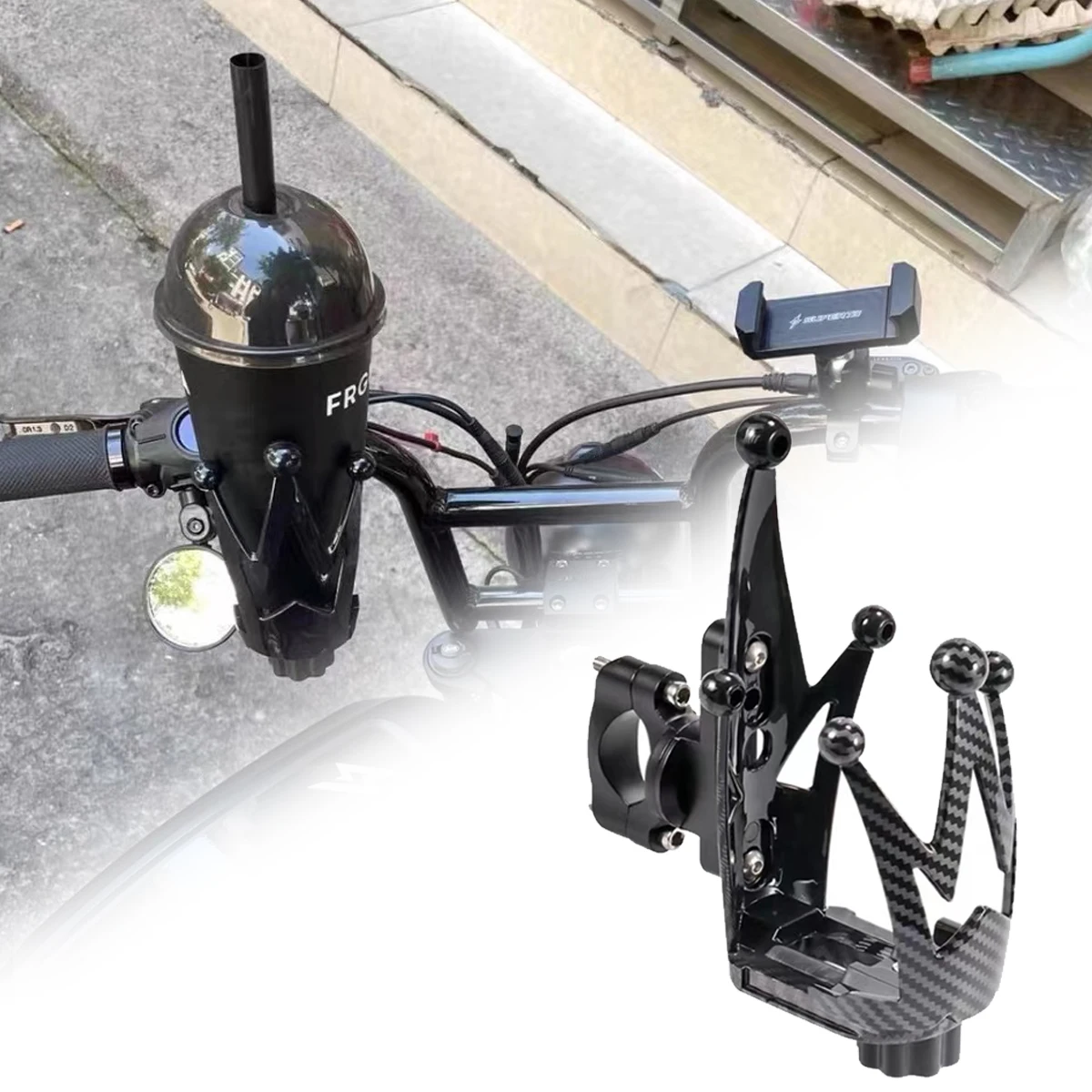 

Handle bracket crown shaped water cup holder aluminum alloy bracket for motorcycles is suitable for super73 SQI S1 S2 Y1 RX