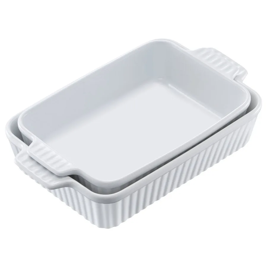 

Ceramic Baking Dish 2 Pieces Rectangular Bakeware Set Deep for Baking White