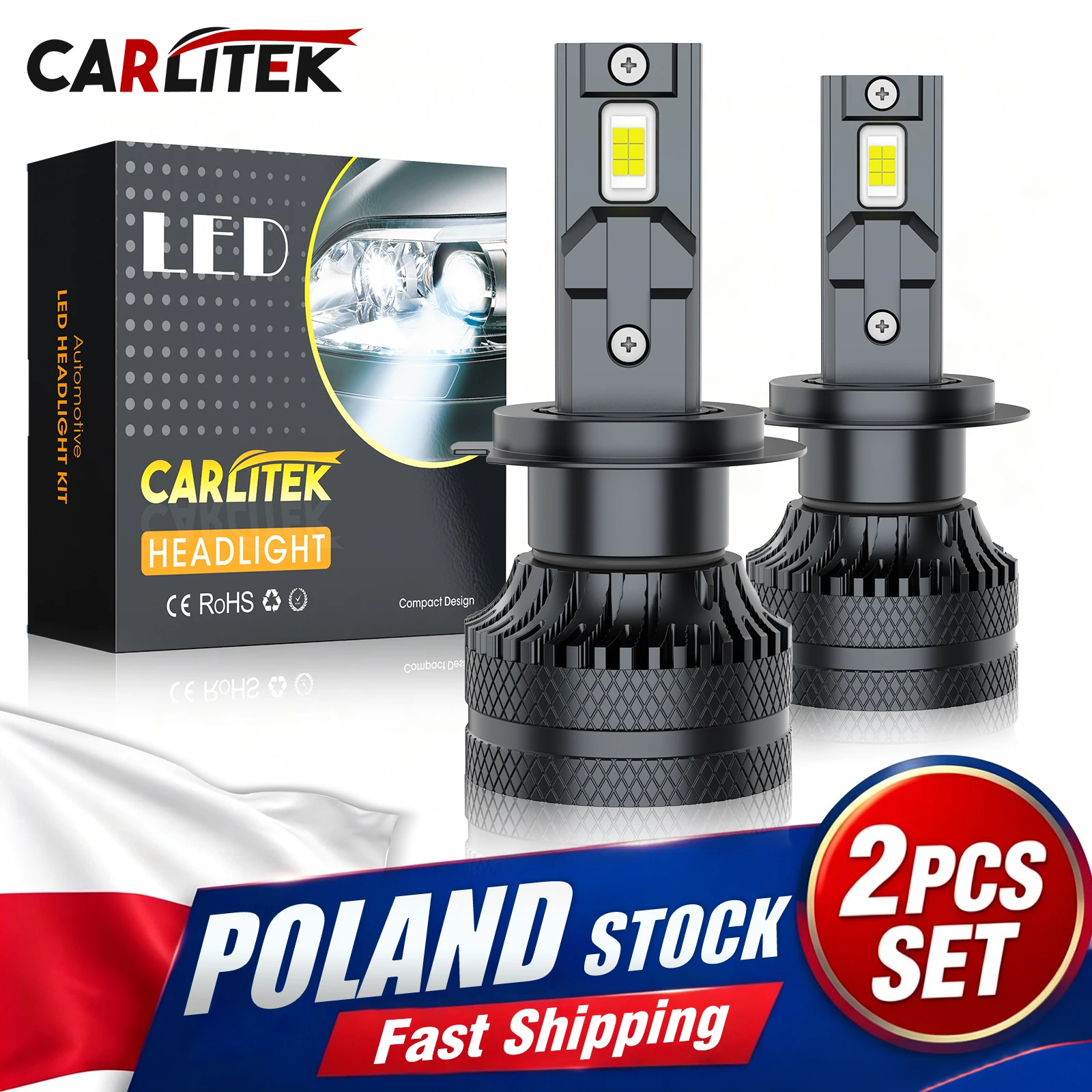 CARLitek 30000LM H7 H11 H4 Żarówki LED do reflektorów samochodowych 220W, LEDowe lampy samochodowe H4 H1 H8 H9 9005 HB3, diody samochodowe Canbus 6000K 12V, 2 sztuki.