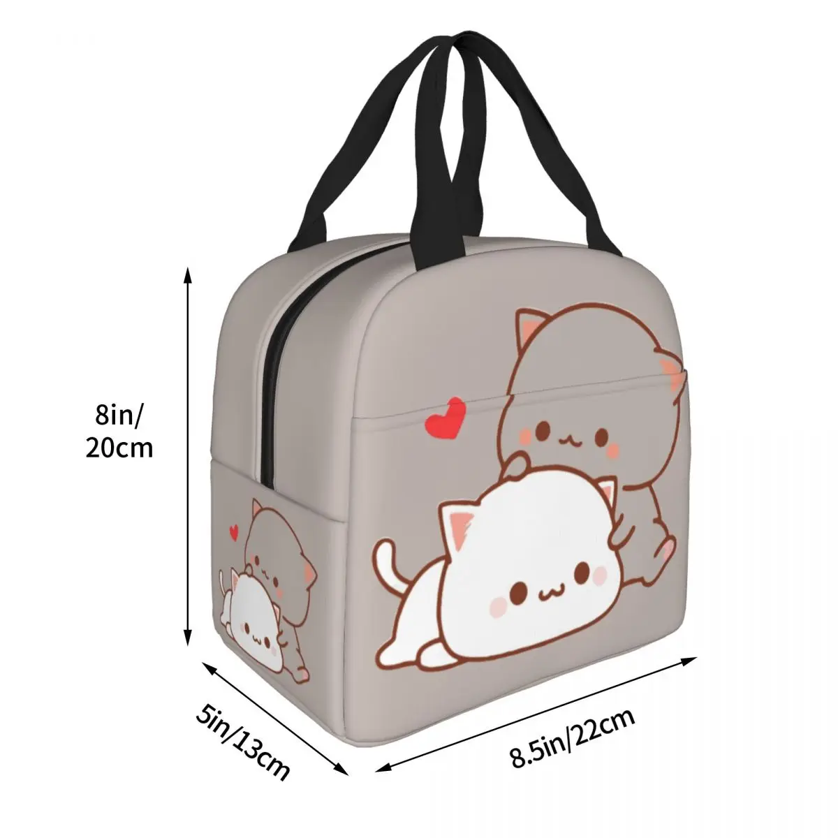 Kawaii Peach And Goma Cartoon Insulated Lunch Bag Cooler Bag Meal Container Mocha Mochi Peach Cat Portable Tote Lunch Box