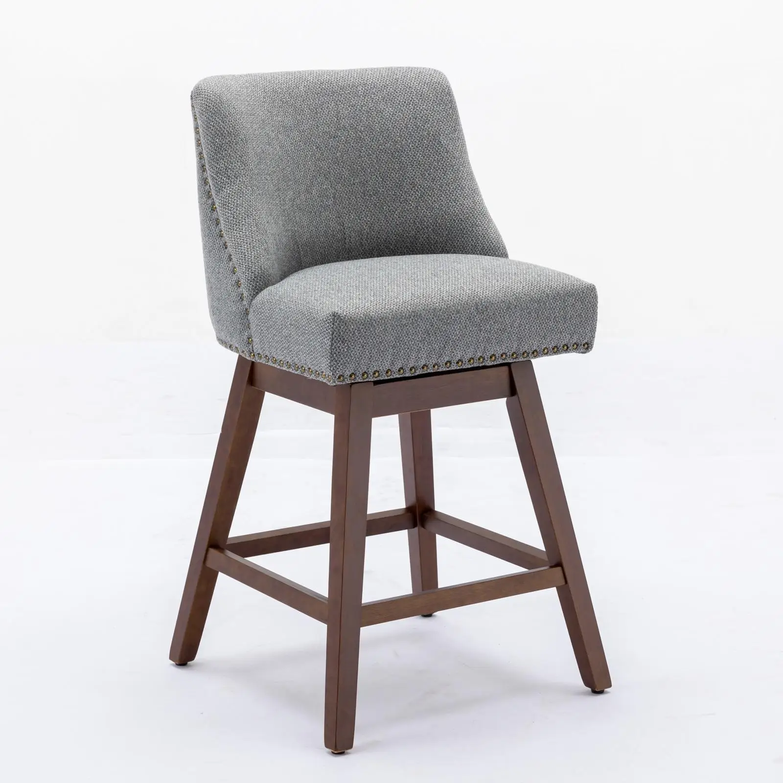 مقاعد للبار دوارة بارتفاع عداد، مجموعة مقاعد بار منجدة بارتفاع 26 بوصة ارتفاع المقعد مكونة من قطعتين، باللون الرمادي