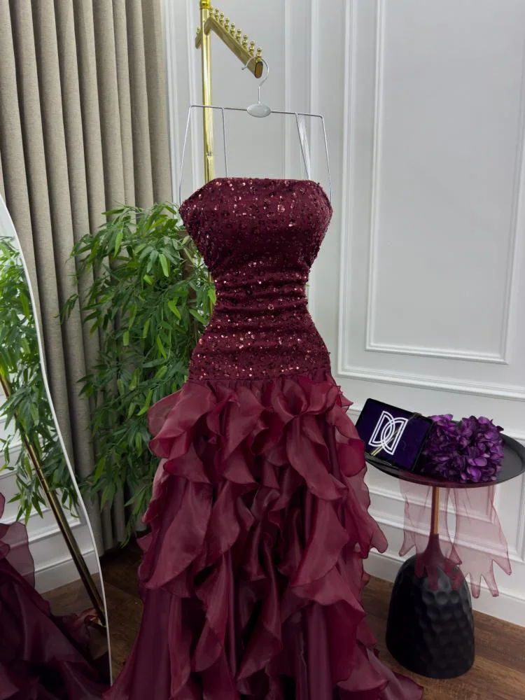 FATAPAESE Aangepaste Strapless Mouwloze Pailletten A-lijn Luxe Avondjurken 2025, Vrouwen Speciale Feestkleding Formele Toga