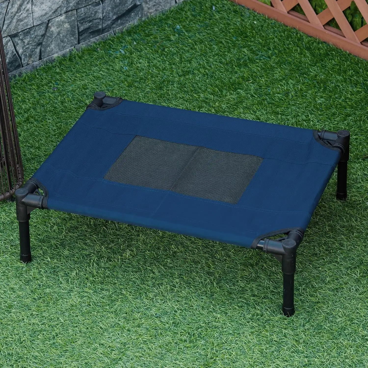 Lit surélevé pour chiens et chats, lit-couchage pour chiens avec tissu Oxford Textilene, lit de camping pour animaux de compagnie, respirant et robuste, pour usage intérieur et extérieur.