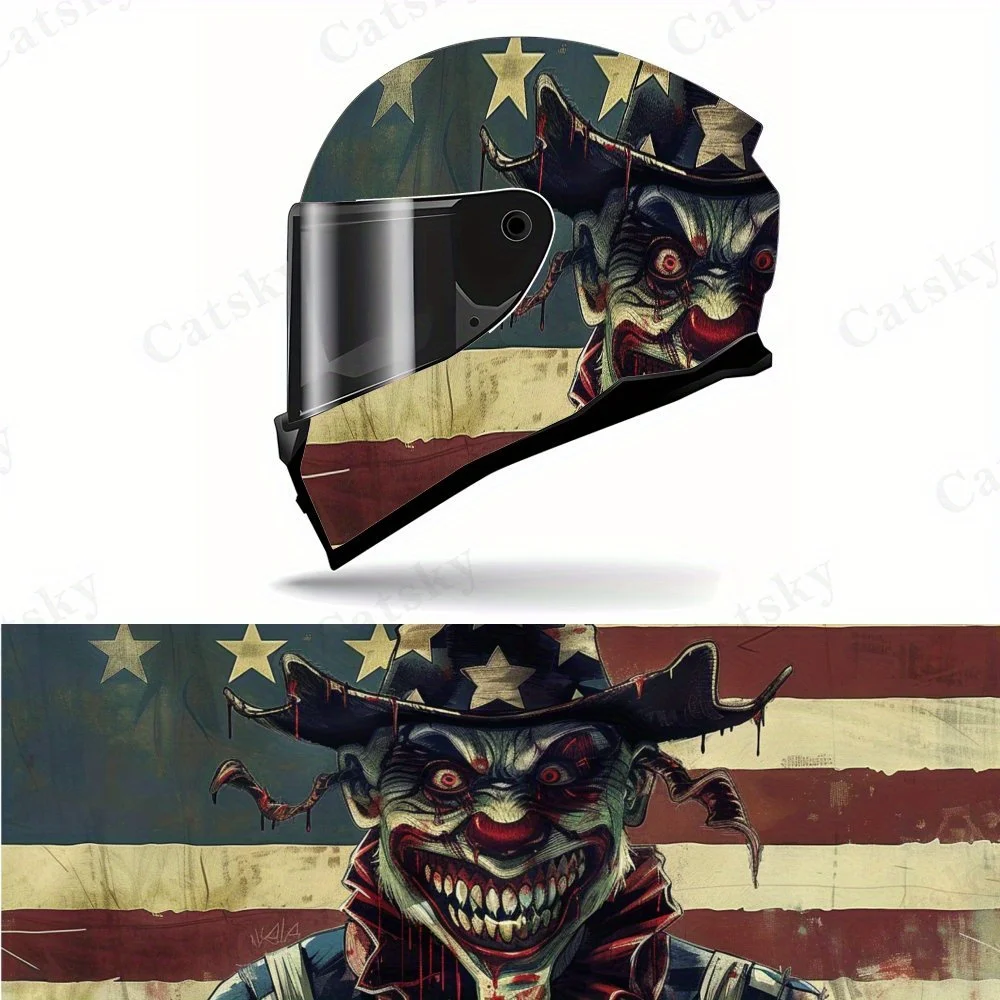 

Terror Joker Smiling Face American Flag Background PVC Motorcycle Helmet Vinyl Wrap, Self-Adhesive Waterproof Sticker, Anti-Scra