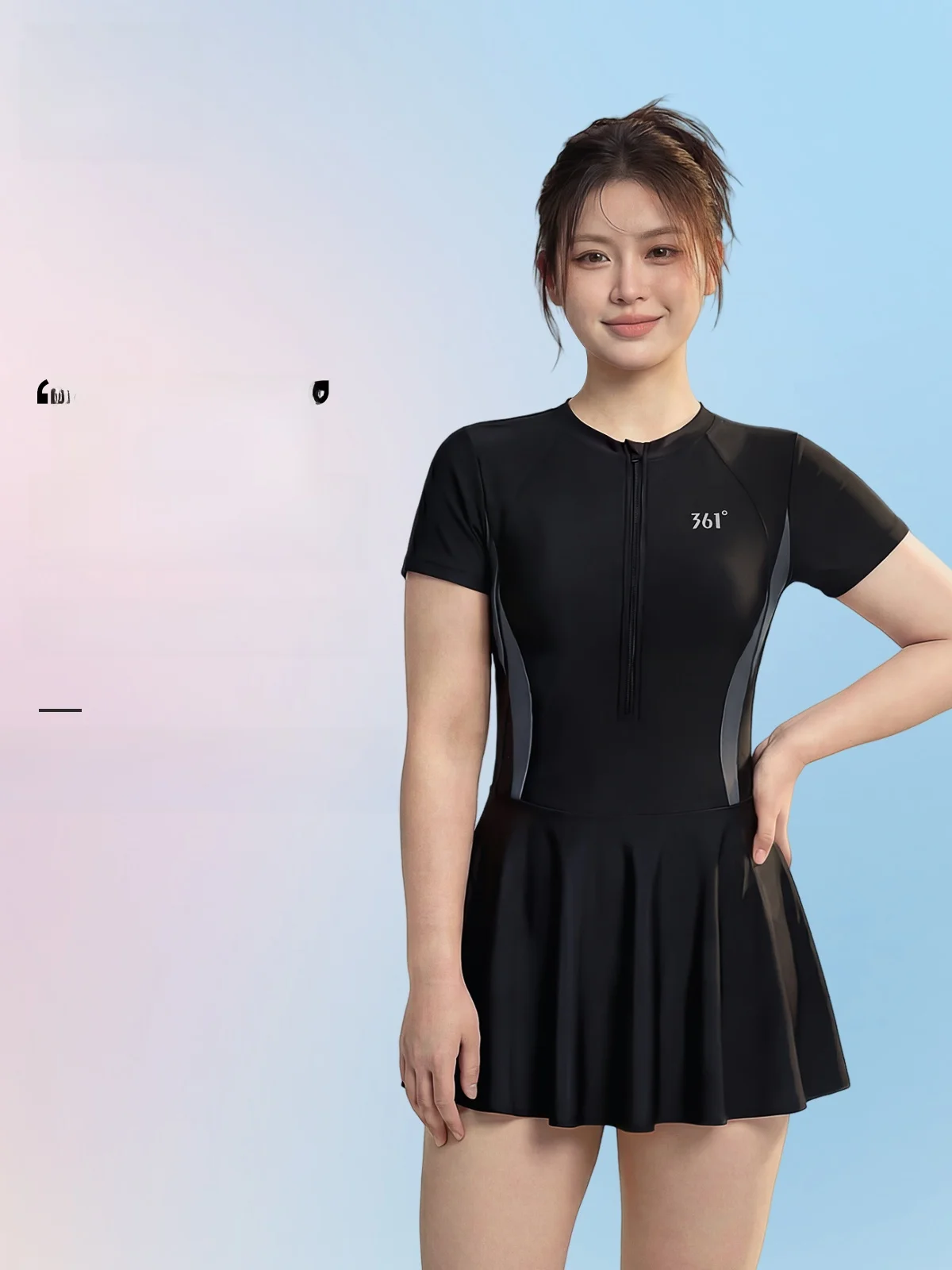 36-度プラスサイズワンピース水着女性用サーマル水着肉隠しスリミング高弾性ラウンドネック半袖