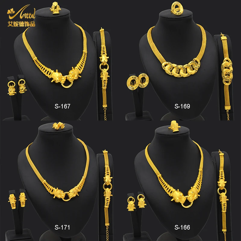 

ANIID Dubai African Jewelry Set For Women Big Animal 24K Gold Plated Indian Bridal Nigerian Necklace and Earring Sets Wedding