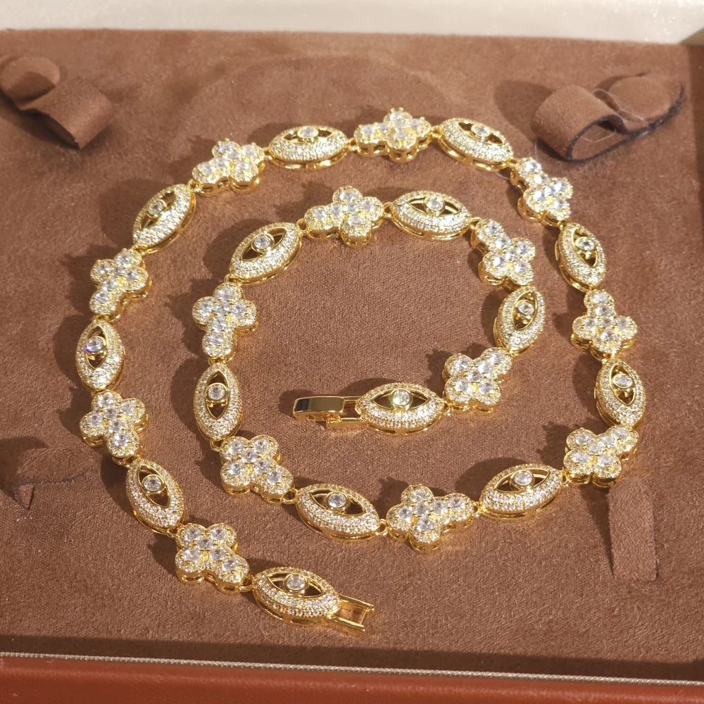 

ICE CHARMI Iced Out Round Eye Hiphop Chain Cubic Zirconia Eternity Exquisite Accessory Necklace Trendy Jewelry Memorial