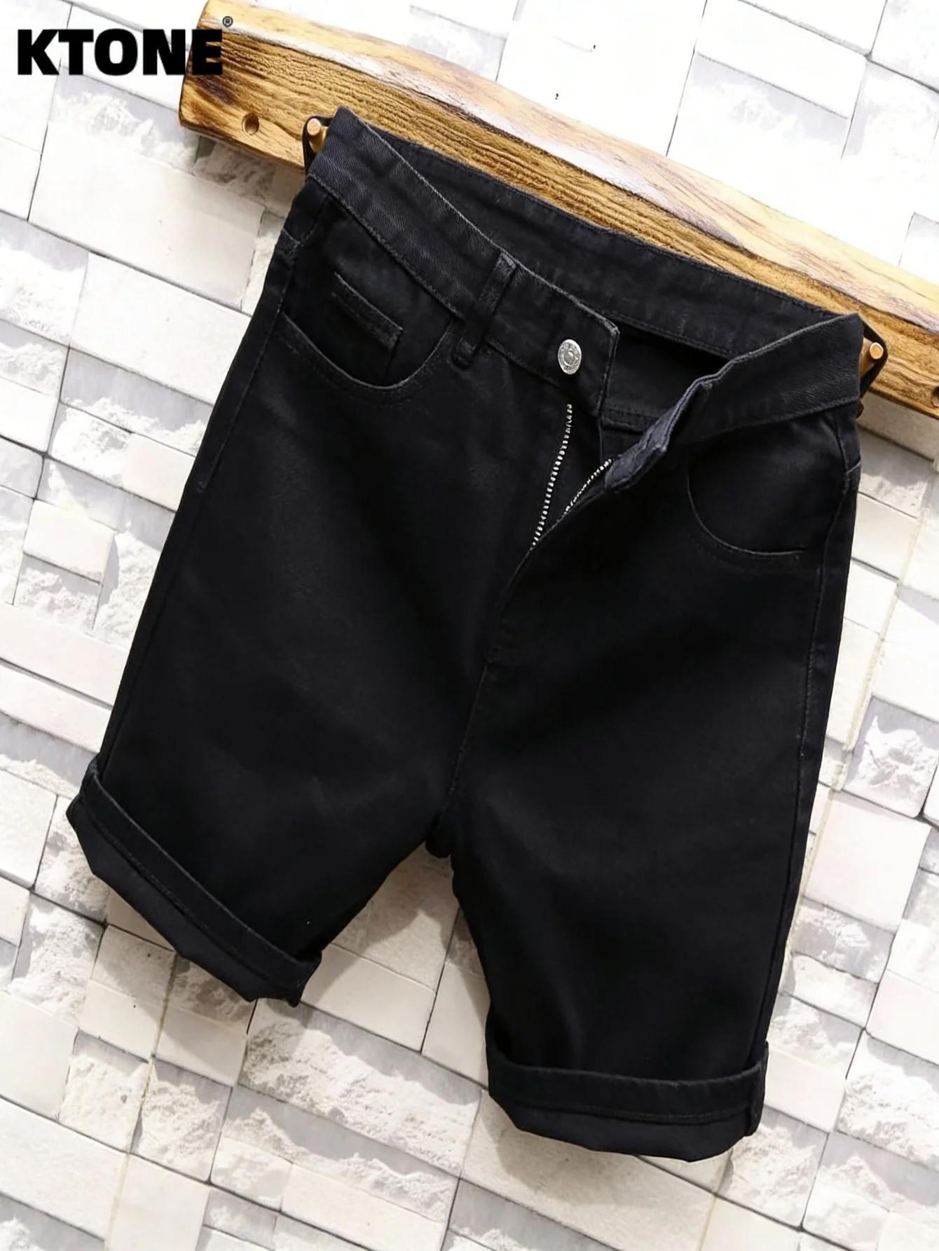 

Streetwear Jeans Black Slim Denim Shorts Minimalist Solid Color Drip No accessories or belts included