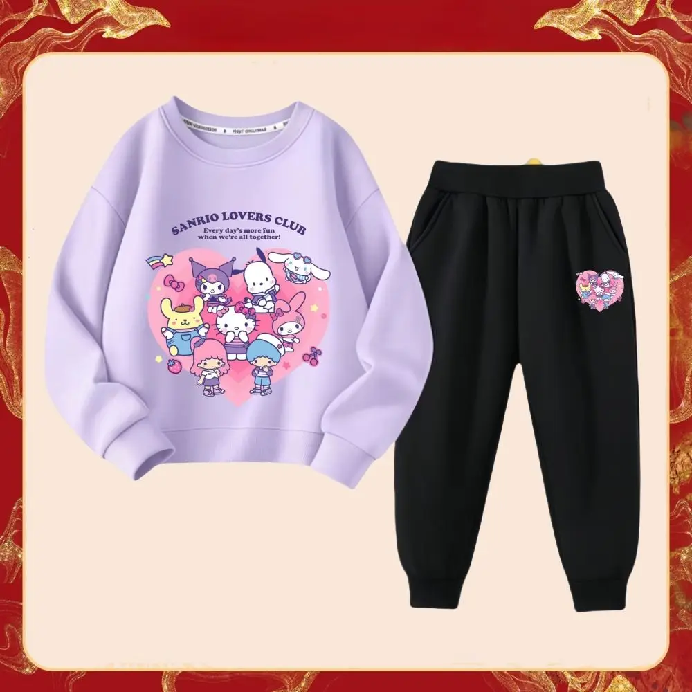 ملابس رياضية عصرية للفتيات من Sanrio Family مطبوع عليها رسوم كرتونية كورومي لربيع الخريف للأطفال بأكمام طويلة بدلة رياضية مكونة من قطعتين #2