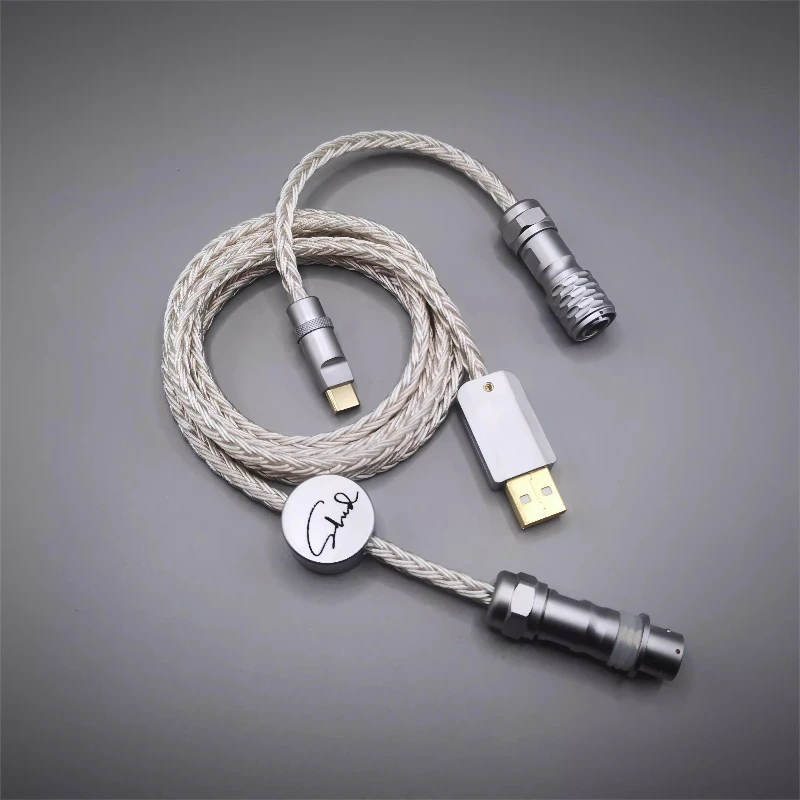 SHINE Single Crystal Copper Data Keyboard Cable Customized Aviation Plug Cable 7N Grade Silver Plated Wire Thick Version