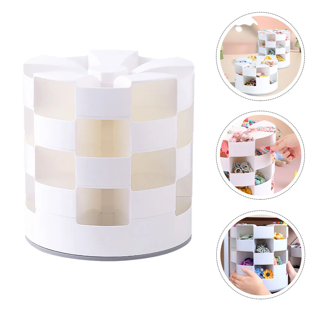 Premium Lightweight Hair Accessories Organizer Box with Rotatable Multi-Grid Design for Hairpins Hair Ties Jewelry Storage White