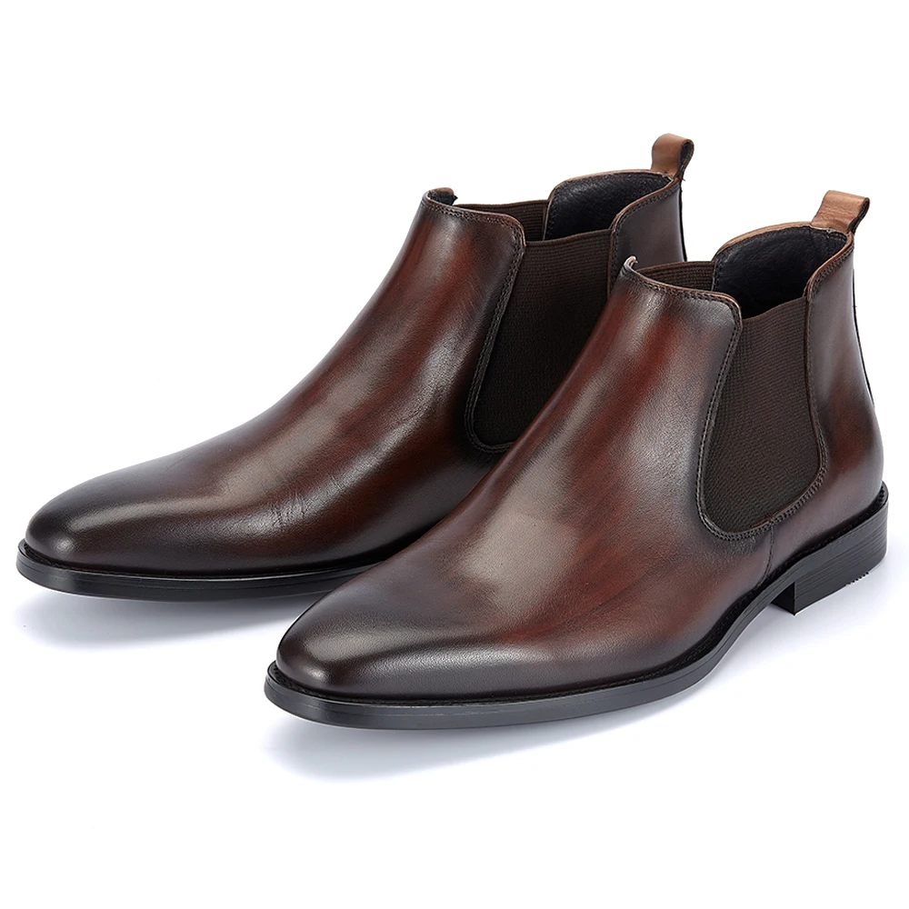 Hot Selling Calf Leather Chelsea Boots British Men Winter Shoes in Stock Genuine Leather Outdoor Horse Riding Western Boots