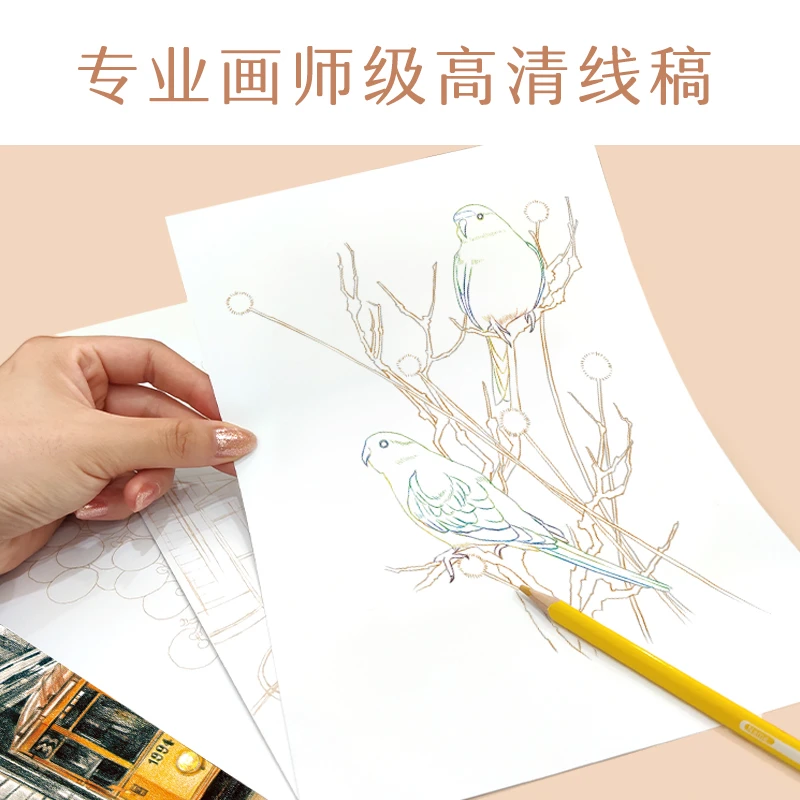New Animal Plant Food Series Color Pencil Tracing Painting Book Sketch Copy Album Line Draft Practice Coloring Books