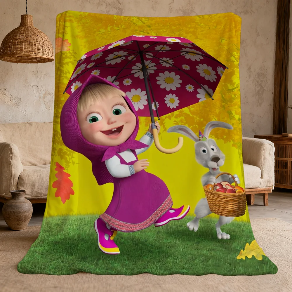 Cartoon M-Masha cute Blanket Flannel warm comfort  soft plush b-bearers blanket for sofa living room office bedroom travel gift