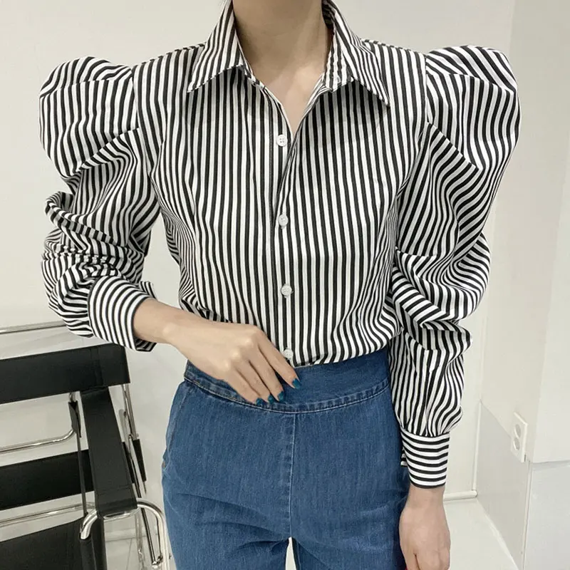 Csa Retro de estilo de Hong Kong a rayas para mujer, csa hoada informal de manga larga con diseño de hombros descubie...