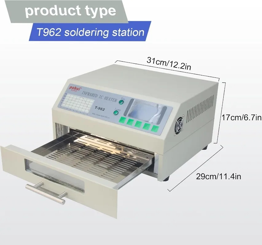 PUHUI T-962 110V-240V Reflow Equipment T-962 Infrared Reflow With Smoke Channel Oven Furnace IC Heater BGA Rework Station