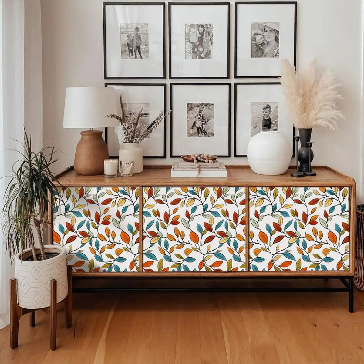 Boho Leaf Peel and Stick Wallpaper Floral Self-Adhesive Wall Paper Renter Friendly Removable Contact Paper for Bedroom Cabinets
