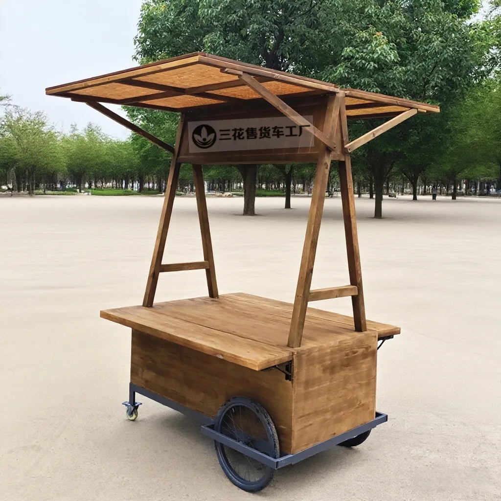 CX Wooden Coffee, Stall Car Mobile Merchant Car Merchandise Display Cart Antique Snack Cart