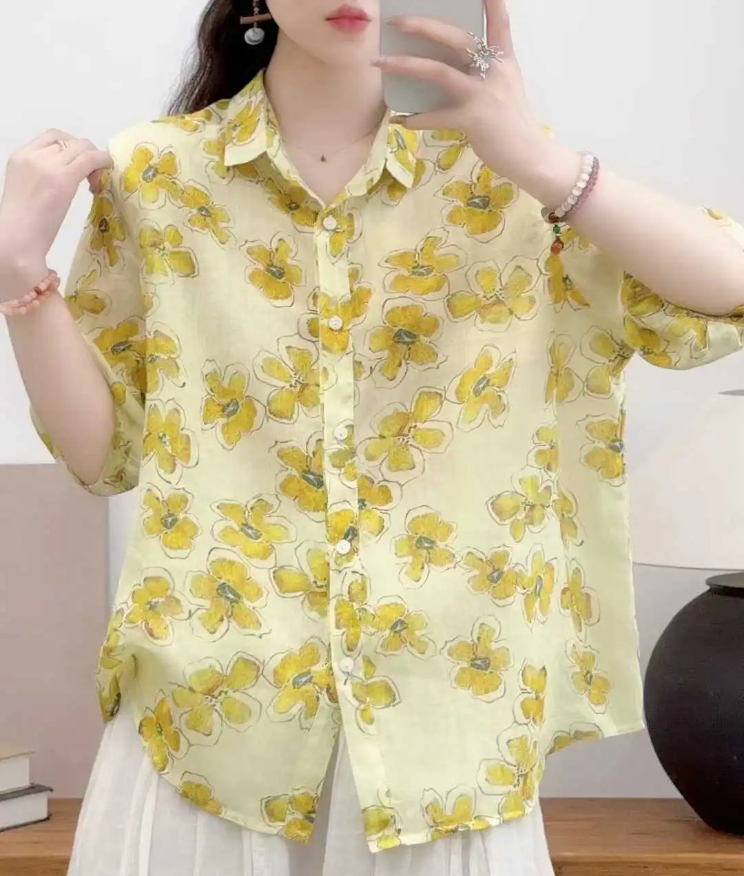 

2025 женская летняя одежда, 100% льняные рубашки оверсайз из рами, блузки с короткими рукавами для женщин, летние каникулы, гавайская рубашка