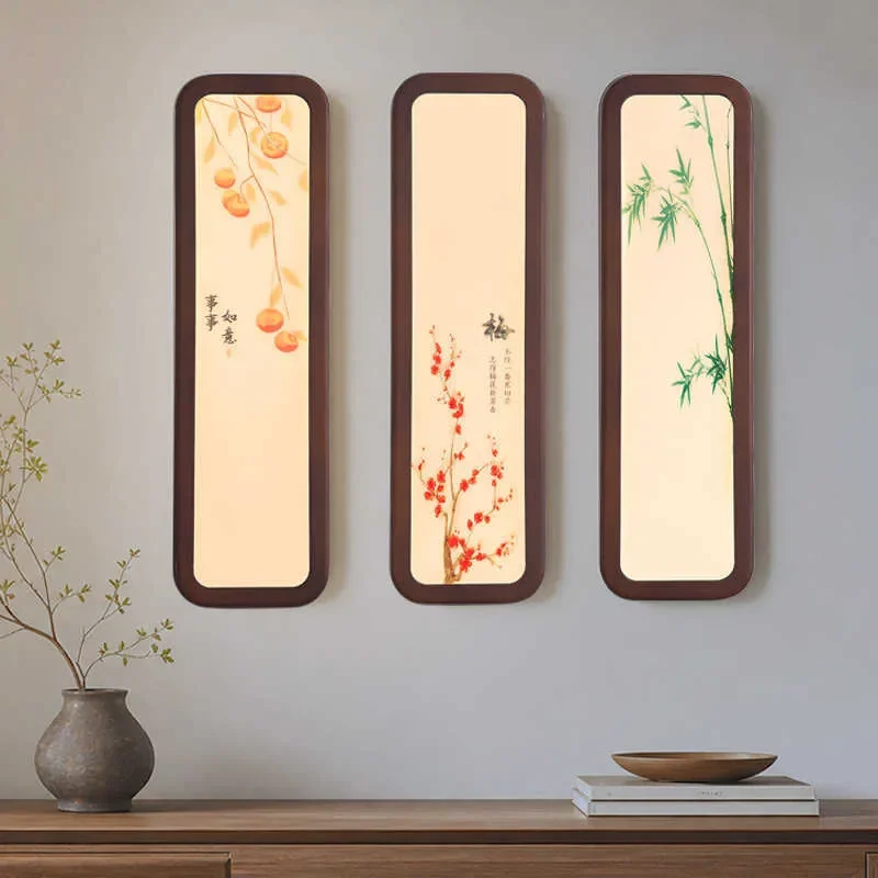 New Chinese Style Solid Wood Wall Lamp Zen Aesthetic Bedroom Bedside Light Antique Living Room Background Decor Corridor
