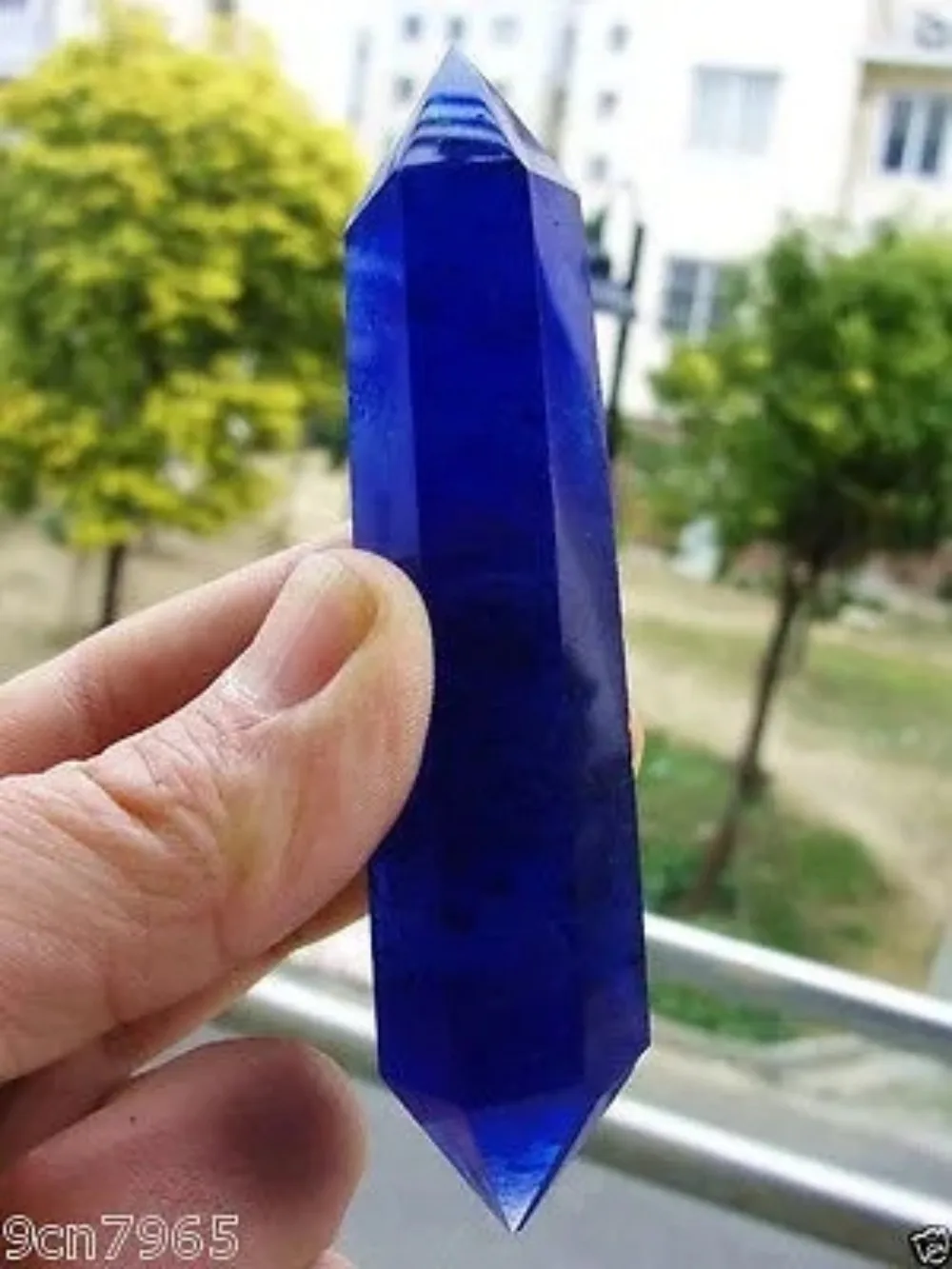 1pcs Pretty blue Smelt Quartz Crystal Double Terminated Wand Healing