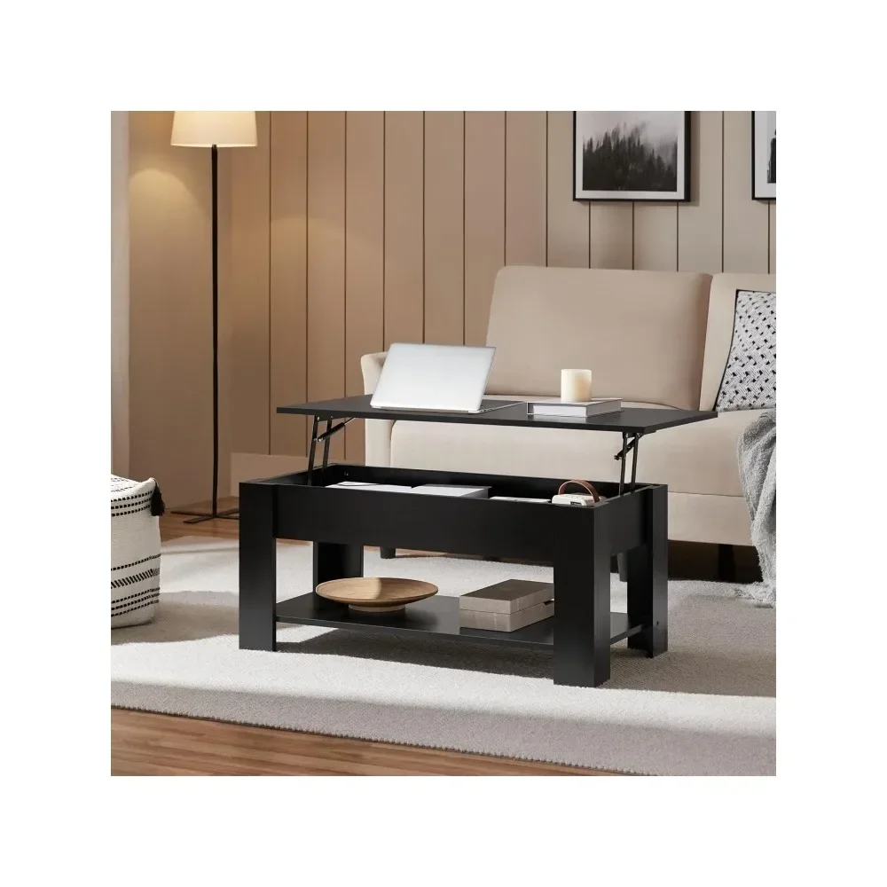 Wooden Coffee Table, Lift Top Coffee Table with Large Hidden Storage Shelf, Lift Tabletop Dining Table for Living Room