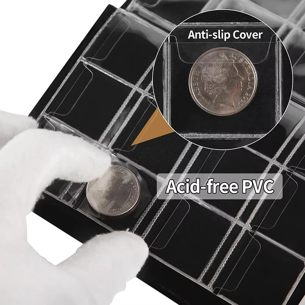 120 جيبًا من مجموعة العملات المعدنية، حامل جمع العملات المعدنية، منظم العملات التذكارية لجامعي ديكور المنزل