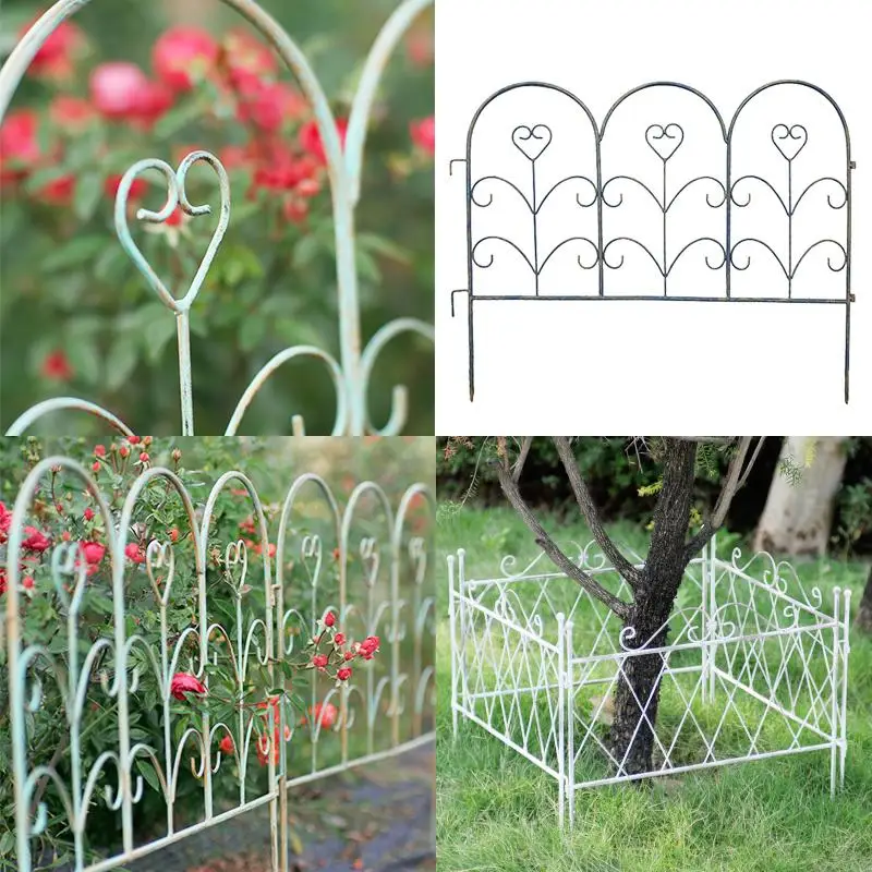 Vintage Wrought Iron Garden Fence Rustic American Style Mini Picket Fence for Yard Outdoor Decorative Border for Flower Beds