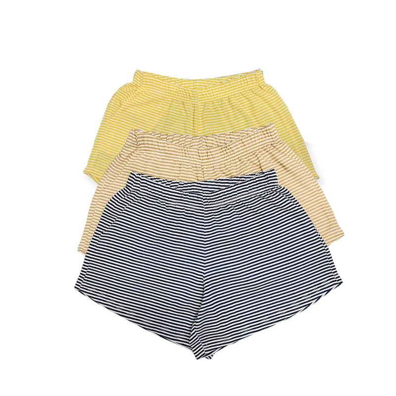 Shorts soltos listrados femininos, cintura elástica, moda casual em casa