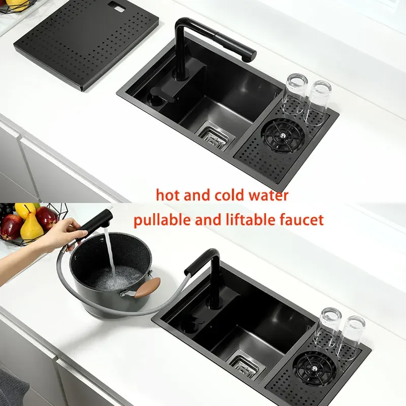 black Hidden kitchen Bar Counter Sink Cover Concealed Single Kitchen Small Size sink Stainless Kitchen Sink With cup washer